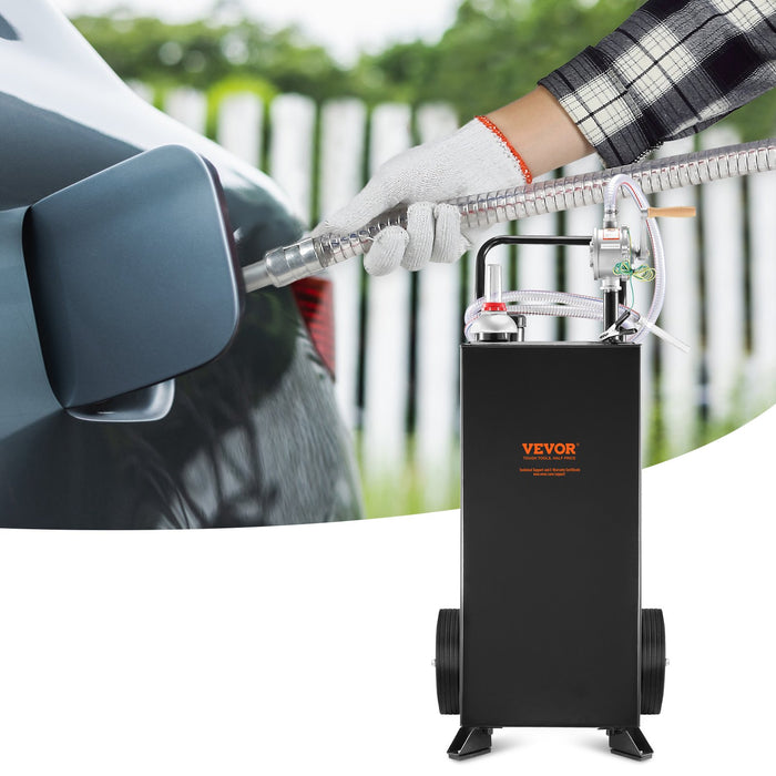 VEVOR 114L Gas Caddy, Fuel Storage Tank with Wheels, Portable Fuel Caddy with Manuel Transfer Pump, Gasoline Diesel Fuel Container for Cars, Lawn Mowers, ATVs, Boats, More, Black