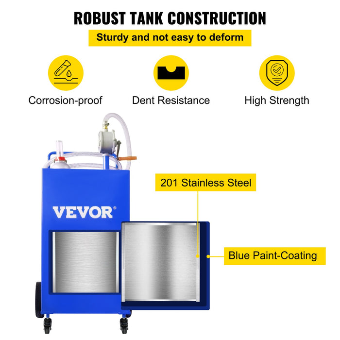 VEVOR 114L Fuel Caddy, Gas Storage Tank & 4 Wheels, with Manuel Transfer Pump, Gasoline Diesel Fuel Container for Cars, Lawn Mowers, ATVs, Boats, More, Blue