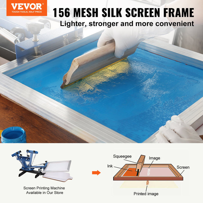 VEVOR Screen Printing Kit, 6 Pieces Aluminum Silk Screen Printing Frames, 25.4 x 35.6 cm Silk Screen Printing Frame with 156 Count Mesh, High Tension Nylon Mesh and Sealing Tape for T-shirts DIY