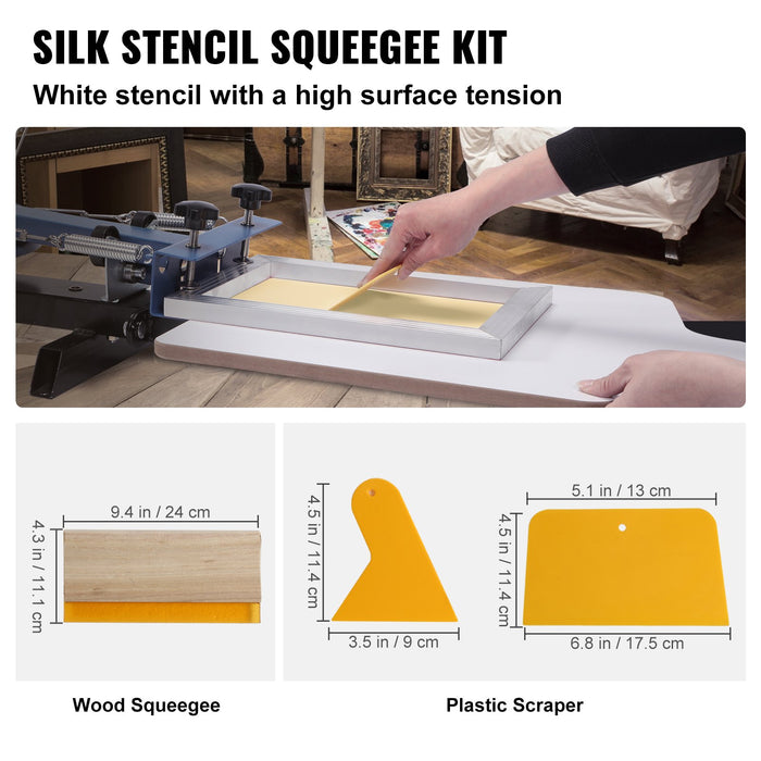 VEVOR Screen Printing Kit, 2 Pieces Aluminum Silk Screen Printing Frames20.3 x 25.4/25.4 x 35.6cm 110 Count Mesh, 2 Tapes and Screen Printing Squeegees and Transparency Films for T-shirts DIY