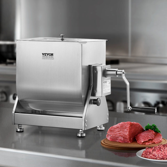 Manual Meat Mixer, 15L Tilt Tank Meat Processing Equipment(Mixing Max 15LBS for Meat), Stainless Steel Meat Mixer, Sausage Mixer Machine with Lid Handle Gear Reducer, Ground Beef Hand Mixer