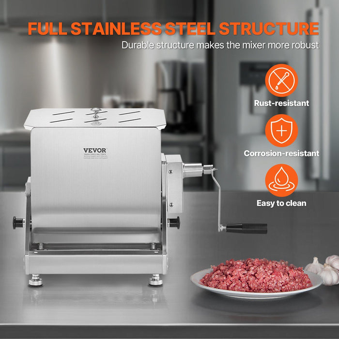 Manual Meat Mixer, 30L Tilt Tank Meat Processing Equipment(Mixing Max 30LBS for Meat), Stainless Steel Meat Mixer, Sausage Mixer Machine with Lid Handle Gear Reducer, Ground Beef Hand Mixer