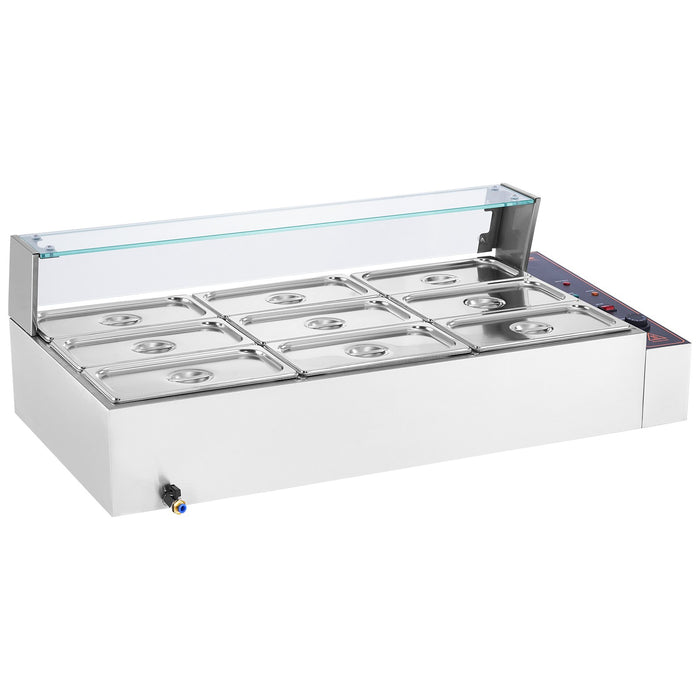 VEVOR Commercial Electric Food Warmer Countertop Buffet 9*5Qt with Glass Shield