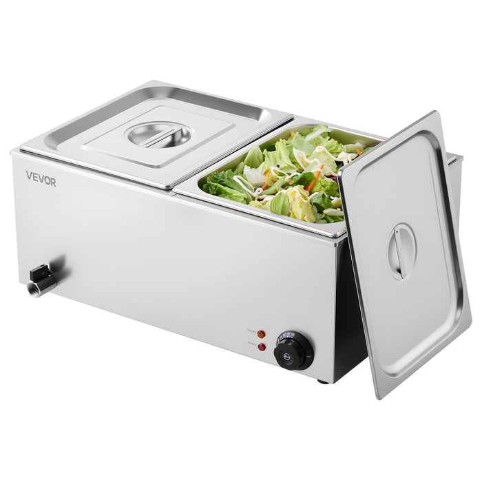 VEVOR Commercial Food Warmer, 2-Pan Electric Steam Table, 1200W Professional Countertop Stainless Steel Buffet Bain Marie with 30-85°C Temp Control for Catering, Buffet, Parties, Restaurants