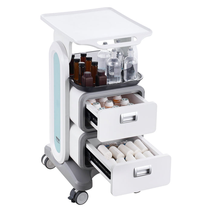 VEVOR 3 Tiers Lab Carts, Lab Utility Cart with 2 Drawers & 1 Top Tray, Mobile Medical Cart with ABS Material, Lab Rolling Cart with 4 Silent Wheels for Lab, Clinic, Hospital, Salon, White