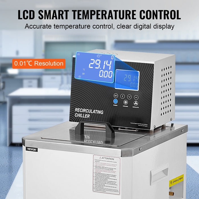 VEVOR Laboratory Chiller Circulator, 6L Chiller Lab Low Temperature Cooling Liquid, 23°F-212°F Circulator Pump Chiller, LCD Display, 304 Stainless Steel Water Bath Recirculating Water Cooling Chiller