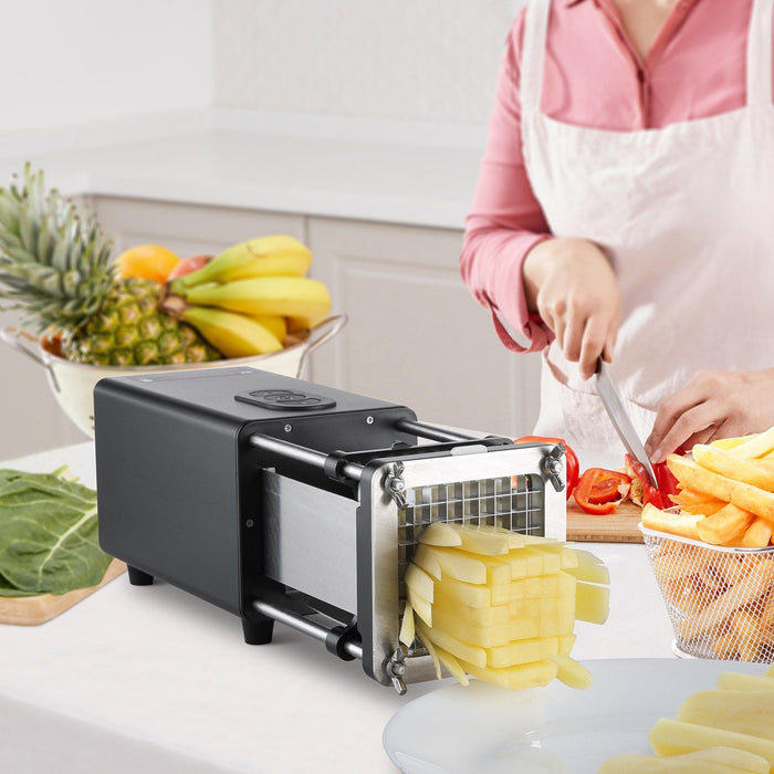 Electric French Fry Cutter, Potato Slicer with 1/2-Inch and 3/8-Inch Stainless Steel Blades, Potato Cutter Chopper w/ Anti-slip Feet, Great for Potato, French Fries, Cucumber, Vegetables, Carrot