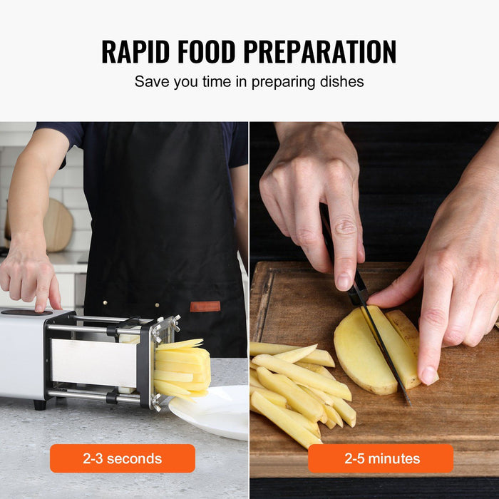 Electric French Fry Cutter, Potato Slicer with 1/2-Inch and 3/8-Inch Stainless Steel Blades, Potato Cutter Chopper w/ Anti-slip Feet, Great for Potato, French Fries, Cucumber, Vegetables, Carrot