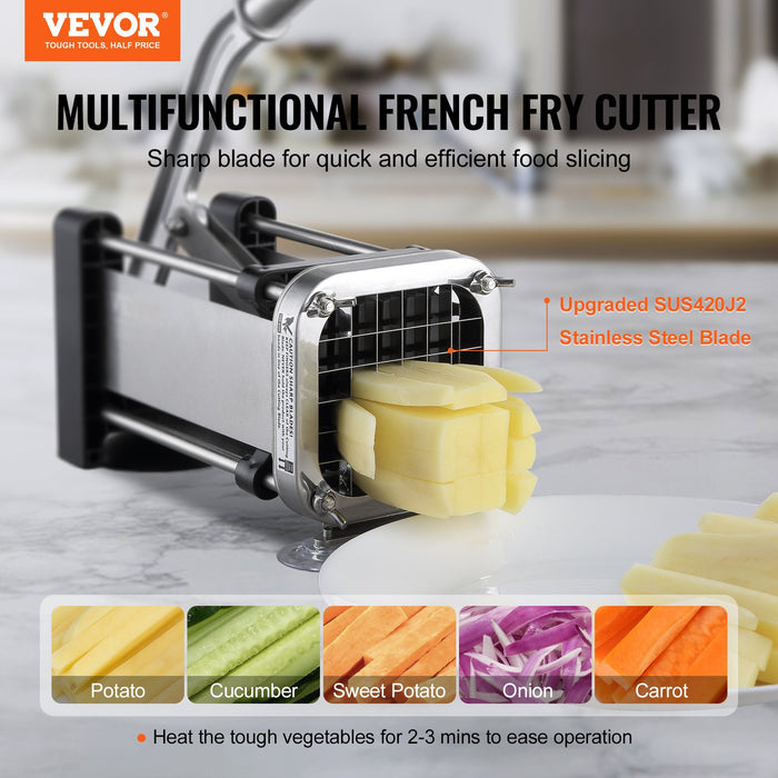 VEVOR French Fry Cutter, Potato Slicer with 1/2-Inch and 3/8-Inch Stainless Steel Blades, Manual Potato Cutter Chopper with Suction Cups, Great for Potato, French Fries, Cucumber, Vegetables, Carrot