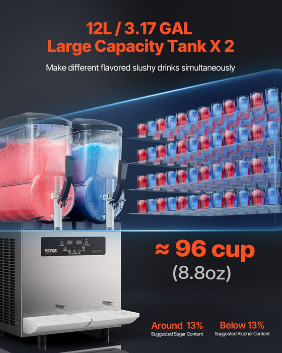 VEVOR 12Lx2 Tank Commercial Slushy Machine Margarita Smoothie Frozen Drink Maker