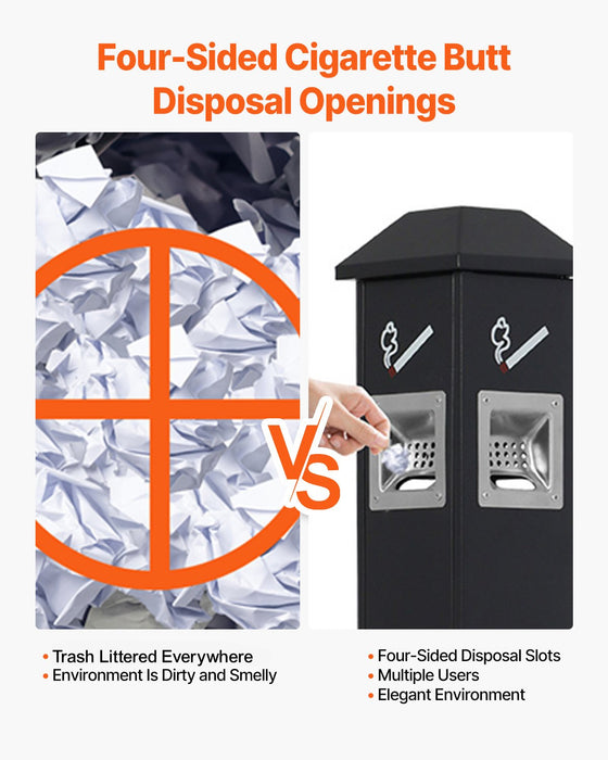 VEVOR Cigarette Butt Receptacle, Weatherproof Cigarette Butt Container with 4 Disposal Openings  & Top Cover, Freestanding Outdoor Cigarette Butt Disposal for Garden, Office, Restaurant, Hotel, Black