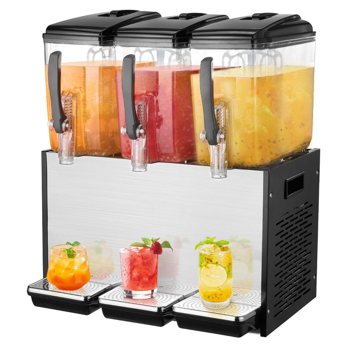 VEVOR Commercial Beverage Dispenser, 3 Tanks 12 L Per Tank Juice Dispenser, 370W Stainless Steel Ice Tea Drink Machine with 7â„?12â„?Cooling Temperature, for Cold Drink Restaurant Bar Party