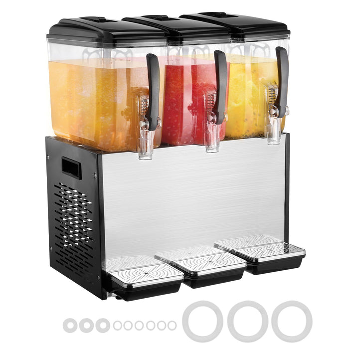 VEVOR Commercial Beverage Dispenser, 3 Tanks 12 L Per Tank Juice Dispenser, 370W Stainless Steel Ice Tea Drink Machine with 7â„?12â„?Cooling Temperature, for Cold Drink Restaurant Bar Party