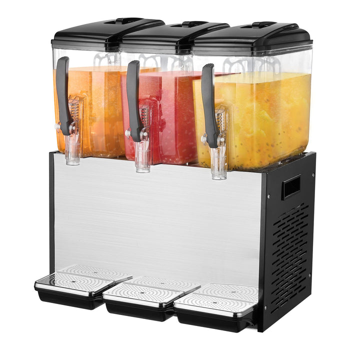 VEVOR Commercial Beverage Dispenser, 3 Tanks 12 L Per Tank Juice Dispenser, 370W Stainless Steel Ice Tea Drink Machine with 7â„?12â„?Cooling Temperature, for Cold Drink Restaurant Bar Party