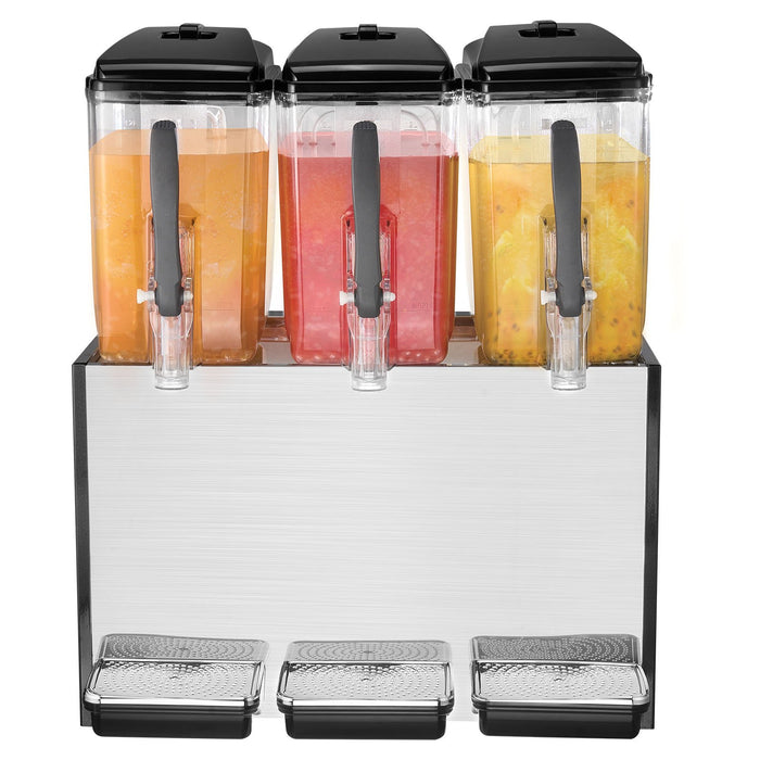 VEVOR Commercial Beverage Dispenser, 3 Tanks 12 L Per Tank Juice Dispenser, 370W Stainless Steel Ice Tea Drink Machine with 7â„?12â„?Cooling Temperature, for Cold Drink Restaurant Bar Party