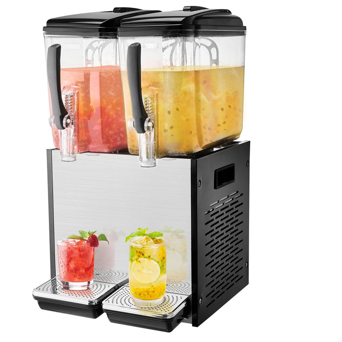 VEVOR Commercial Beverage Dispenser, 2 Tanks 12 L Per Tank Juice Dispenser, 286W Stainless Steel Ice Tea Drink Machine with 7â„?12â„?Cooling Temperature, for Cold Drink Restaurant Bar Party