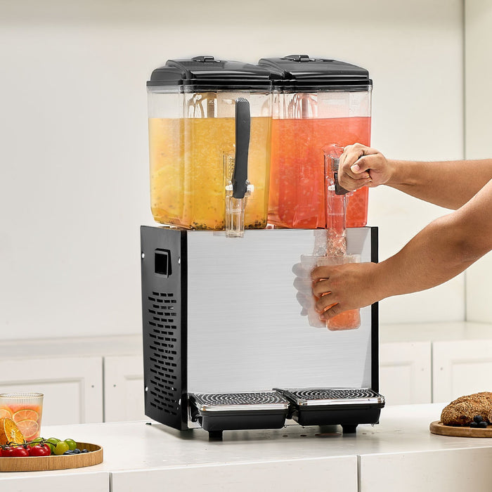 VEVOR Commercial Beverage Dispenser, 2 Tanks 12 L Per Tank Juice Dispenser, 286W Stainless Steel Ice Tea Drink Machine with 7â„?12â„?Cooling Temperature, for Cold Drink Restaurant Bar Party