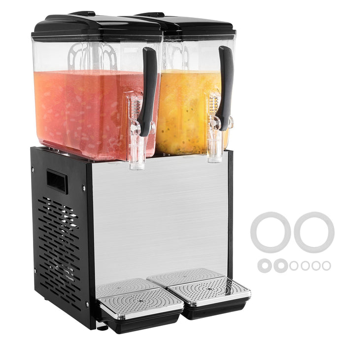 VEVOR Commercial Beverage Dispenser, 2 Tanks 12 L Per Tank Juice Dispenser, 286W Stainless Steel Ice Tea Drink Machine with 7â„?12â„?Cooling Temperature, for Cold Drink Restaurant Bar Party