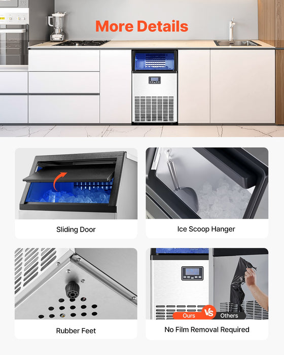 VEVOR Commercial Ice Maker Machine, 100lbs/24H Ice Maker Machine with 33lbs Storage Capacity, 45 Ice Cubes in 15 Minutes, LED Digital Display Freestanding Self-Cleaning for Bar Office Restaurant