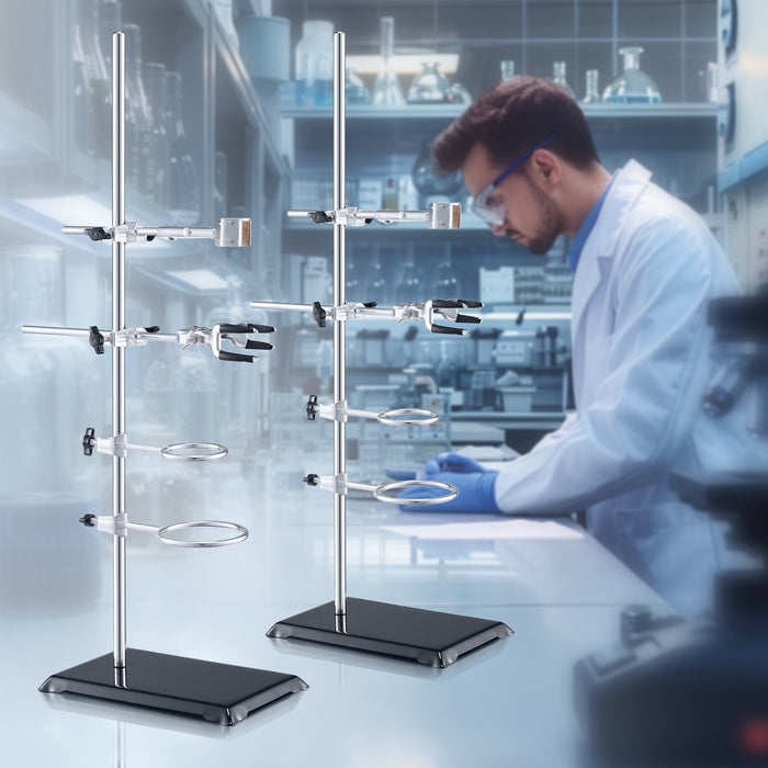 VEVOR Lab Stand Support, Laboratory Retort Support Stand 2 Sets, Steel Lab Stand 23.6" Rod and 8.3" x 5.3" Cast Iron Base, Includes Flask Clamps, Burette Clamps and Cross Clamps