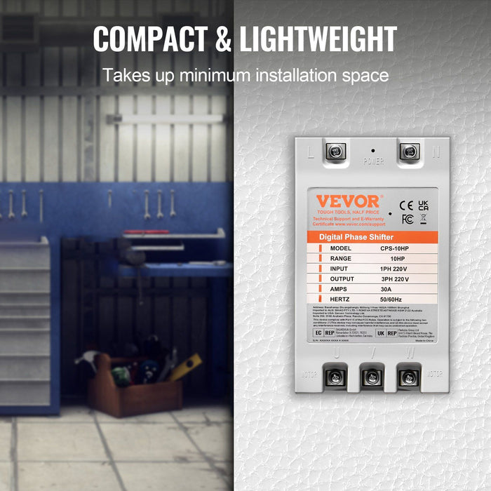 3 Phase Converter - 10HP 30A 220V Single Phase to 3 Phase Converter, Digital Phase Shifter for Residential and Light Commercial Use, 220V Input/Output (One Converter for One Motor Only)
