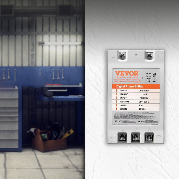 3 Phase Converter - 10HP 30A 220V Single Phase to 3 Phase Converter, Digital Phase Shifter for Residential and Light Commercial Use, 220V Input/Output (One Converter for One Motor Only)