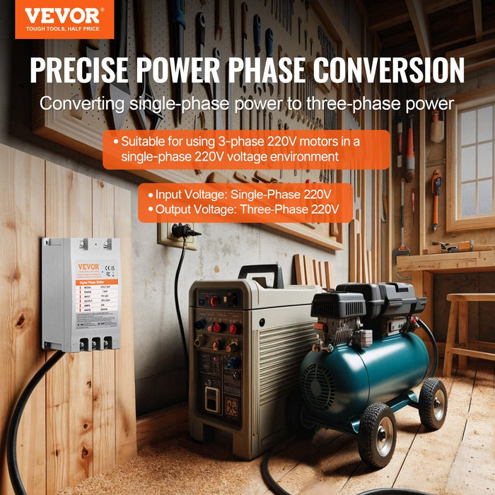 3 Phase Converter- 7.5HP 23A 220V Single Phase to 3 Phase Converter, Digital Phase Shifter for Residential & Light Commercial Use, 220V Input/Output (One DPS Must Be Used on One Motor Only)