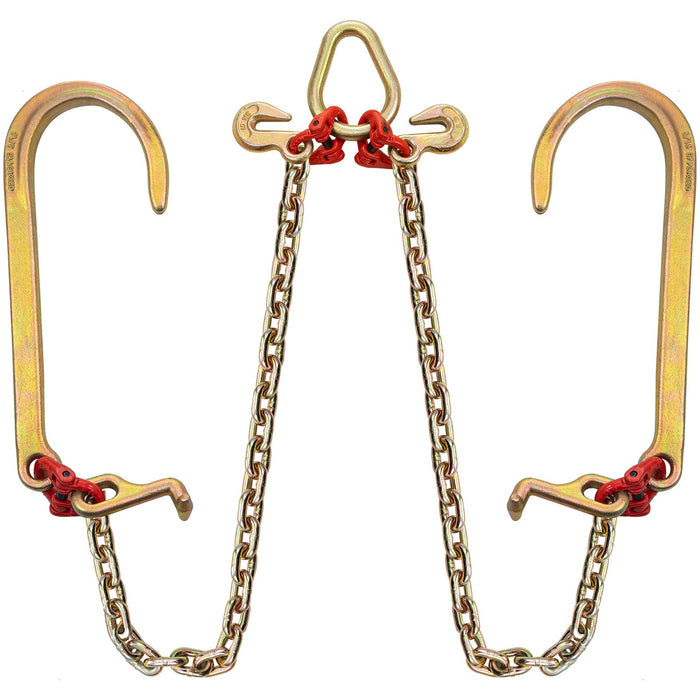 VEVOR V Bridle Chain, 5/16 in x 2 ft Bridle Tow Chain, Grade 80 V-Bridle Transport Chain, 9260 Lbs Break Strength with TJ Hooks and Crab Hooks, Heavy Duty Pear Link Connector and Chain Shorteners