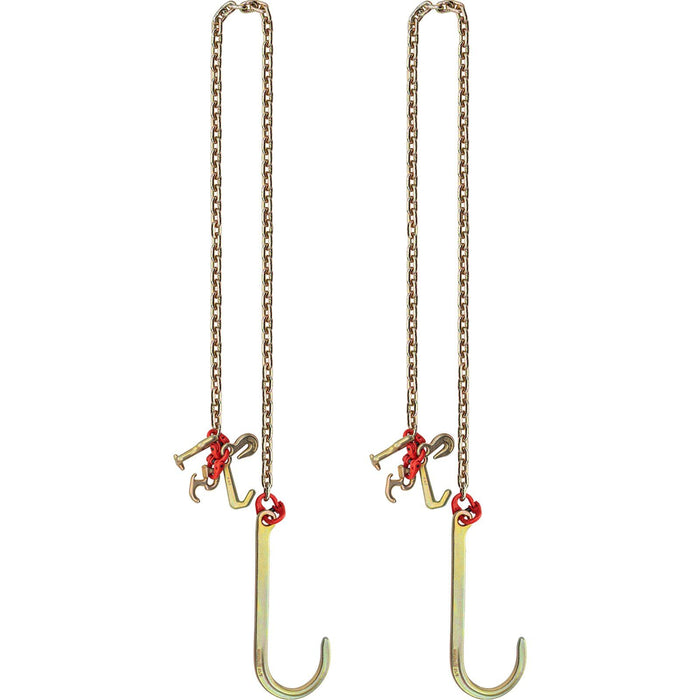 J Hook Chain, 2PCS 8 mm x 300 cm G80 Long Shank J Hook Tow Chain with RTJ Cluster Hook & Grab Hook, 2448 kg Working Load, Heavy Duty Transport Truck Chain for Wrecker Recovery Trailer Towing