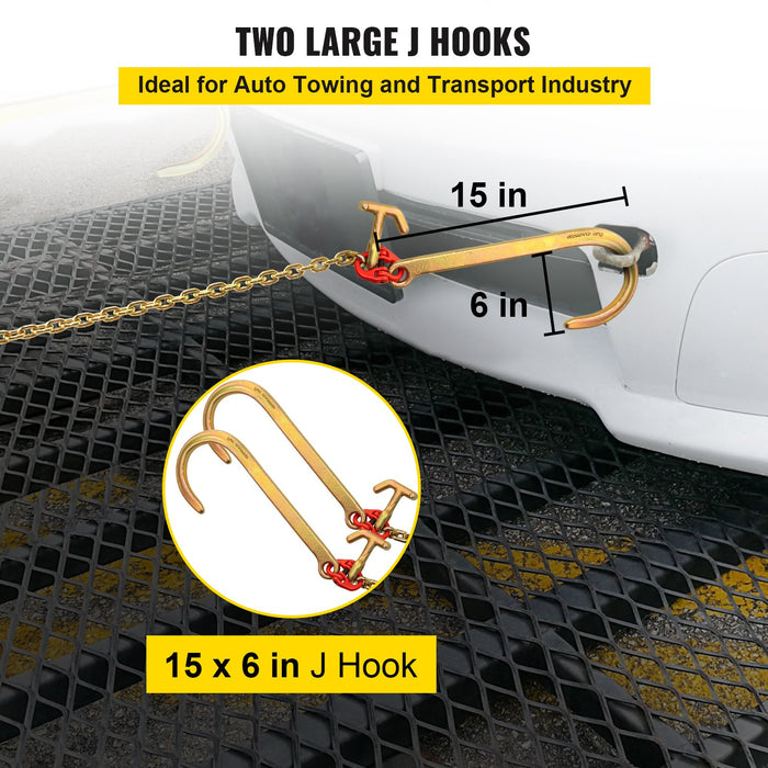 VEVOR V Bridle Chain, 5/16 in x 2 ft Tow Chain Bridle, Grade 80 V-Bridle Transport Chain, 9260 Lbs Break Strength with TJ Hooks & Grab Hooks, Heavy Duty Pear Link Connector and Chain Shorteners