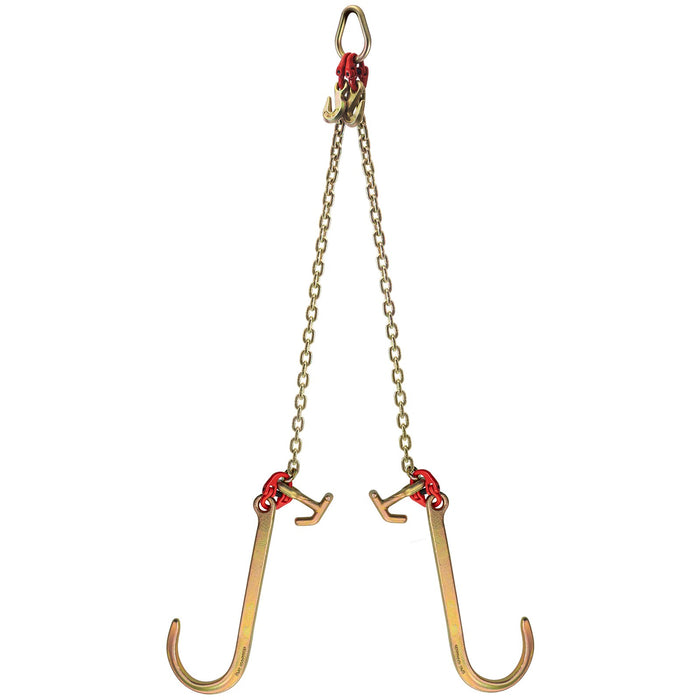VEVOR V Bridle Chain, 5/16 in x 2 ft Tow Chain Bridle, Grade 80 V-Bridle Transport Chain, 9260 Lbs Break Strength with TJ Hooks & Grab Hooks, Heavy Duty Pear Link Connector and Chain Shorteners