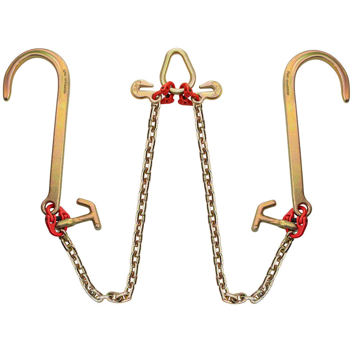 VEVOR V Bridle Chain, 5/16 in x 2 ft Tow Chain Bridle, Grade 80 V-Bridle Transport Chain, 9260 Lbs Break Strength with TJ Hooks & Grab Hooks, Heavy Duty Pear Link Connector and Chain Shorteners