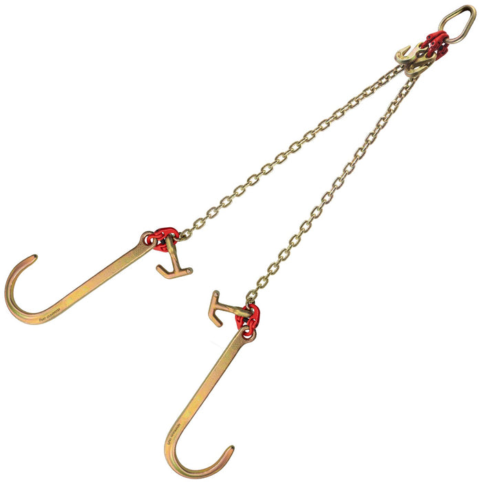 VEVOR V Bridle Chain, 5/16 in x 2 ft Tow Chain Bridle, Grade 80 V-Bridle Transport Chain, 9260 Lbs Break Strength with TJ Hooks & Grab Hooks, Heavy Duty Pear Link Connector and Chain Shorteners