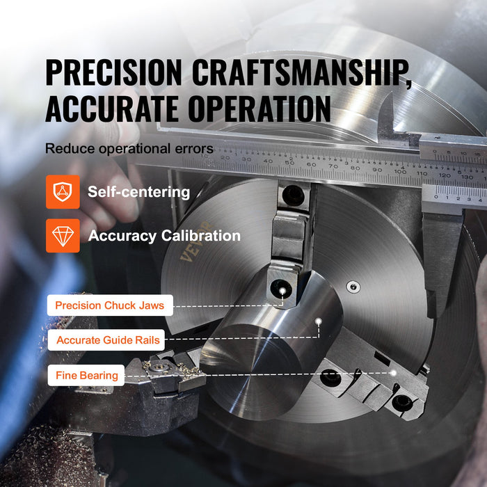 VEVOR 3-Jaw Lathe Chuck, 200 mm, Self-Centering Lathe Chuck, 4-200 mm Clamping Range with T-key Fixing Screws Hexagon Wrench, for Lathe 3D Printer Machining Center Milling Drilling Machine