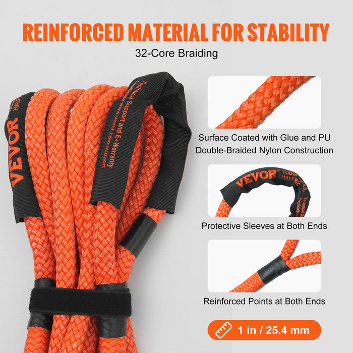 VEVOR 25.4 mm x 6.1 m Kinetic Recovery Tow Rope 17237 kg, Heavy-Duty Off Road Snatch Strap, Extreme Duty 30% Elasticity Energy Snatch Strap for Jeep Car Truck ATV UTV SUV Tractor