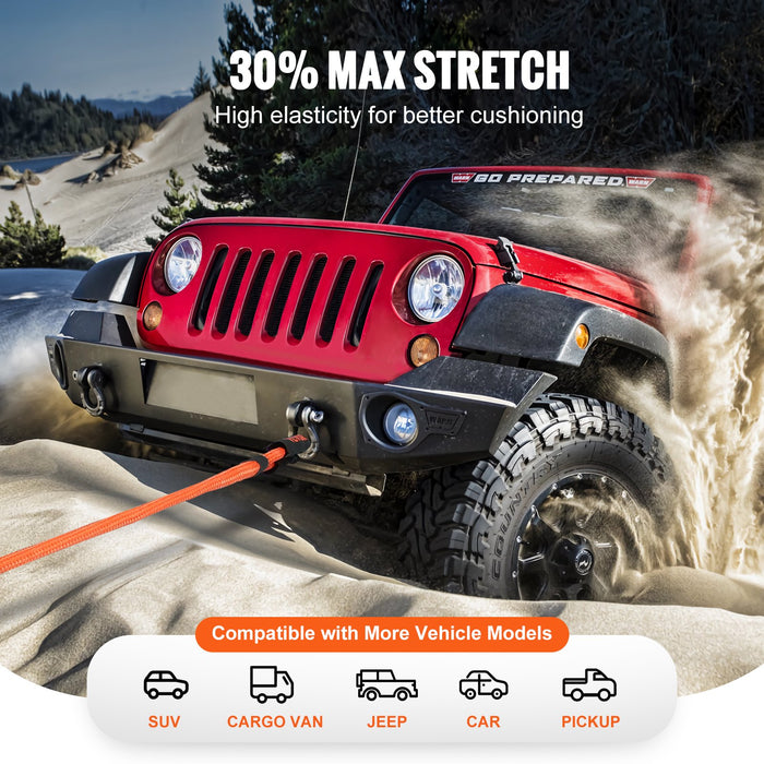 VEVOR 25.4 mm x 6.1 m Kinetic Recovery Tow Rope 17237 kg, Heavy-Duty Off Road Snatch Strap, Extreme Duty 30% Elasticity Energy Snatch Strap for Jeep Car Truck ATV UTV SUV Tractor