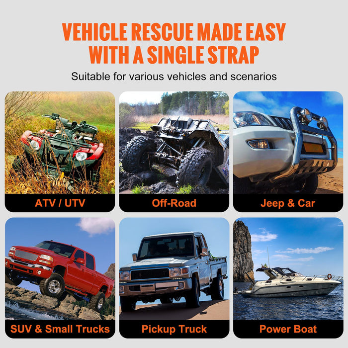 VEVOR 25.4 mm x 6.1 m Kinetic Recovery Tow Rope 17237 kg, Heavy-Duty Off Road Snatch Strap, Extreme Duty 30% Elasticity Energy Snatch Strap for Jeep Car Truck ATV UTV SUV Tractor