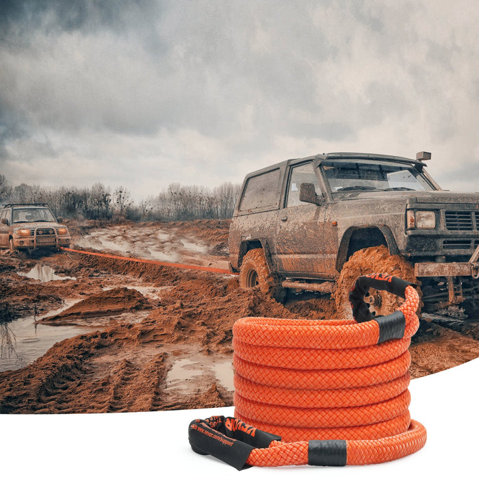 VEVOR 25.4 mm x 6.1 m Kinetic Recovery Tow Rope 17237 kg, Heavy-Duty Off Road Snatch Strap, Extreme Duty 30% Elasticity Energy Snatch Strap for Jeep Car Truck ATV UTV SUV Tractor