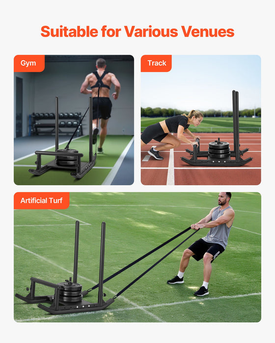 VEVOR Weight Sled, Steel Power Sled, Fitness Strength Training Sleds for Athletic Exercise Speed Improvement, Workout Fitness Equipment with Handle, Compatible with 25/51 mm Weight Plates, Black