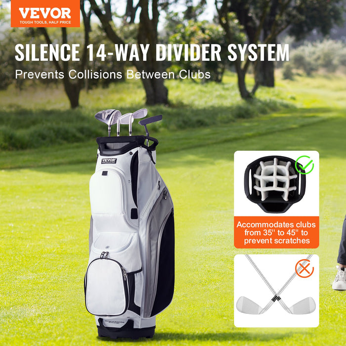 VEVOR Golf Cart Bag with 14 Way Organizer Divider Top, 36â€?13 Pockets Premium Nylon Cart Bag, Durable Golf Bags with Handles & Dust Cover & Detachable Straps for Men & Women, White Color-Block