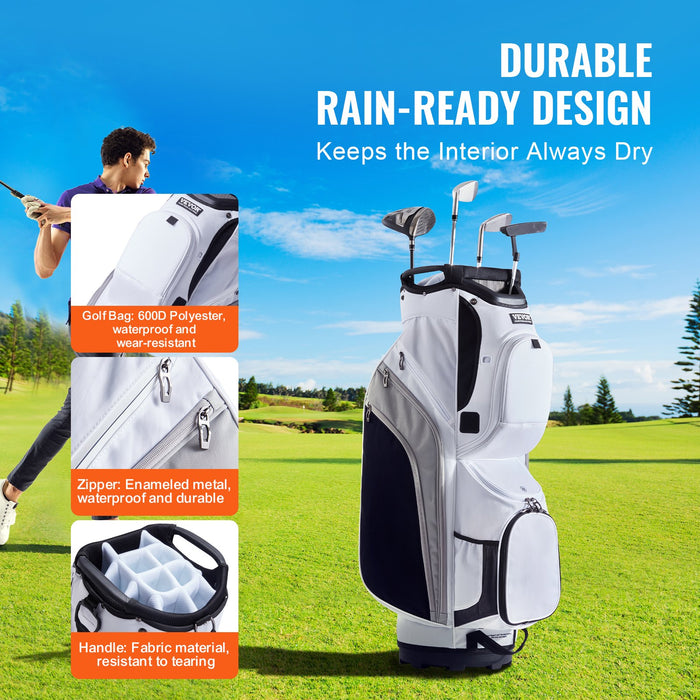 VEVOR Golf Cart Bag with 14 Way Organizer Divider Top, 36â€?13 Pockets Premium Nylon Cart Bag, Durable Golf Bags with Handles & Dust Cover & Detachable Straps for Men & Women, White Color-Block