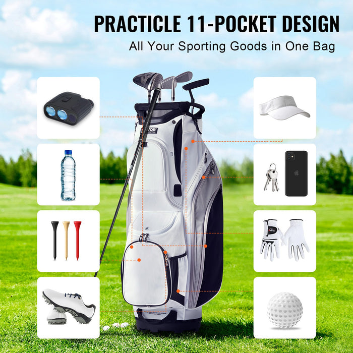 VEVOR Golf Cart Bag with 14 Way Organizer Divider Top, 36â€?13 Pockets Premium Nylon Cart Bag, Durable Golf Bags with Handles & Dust Cover & Detachable Straps for Men & Women, White Color-Block