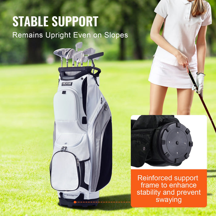 VEVOR Golf Cart Bag with 14 Way Organizer Divider Top, 36â€?13 Pockets Premium Nylon Cart Bag, Durable Golf Bags with Handles & Dust Cover & Detachable Straps for Men & Women, White Color-Block
