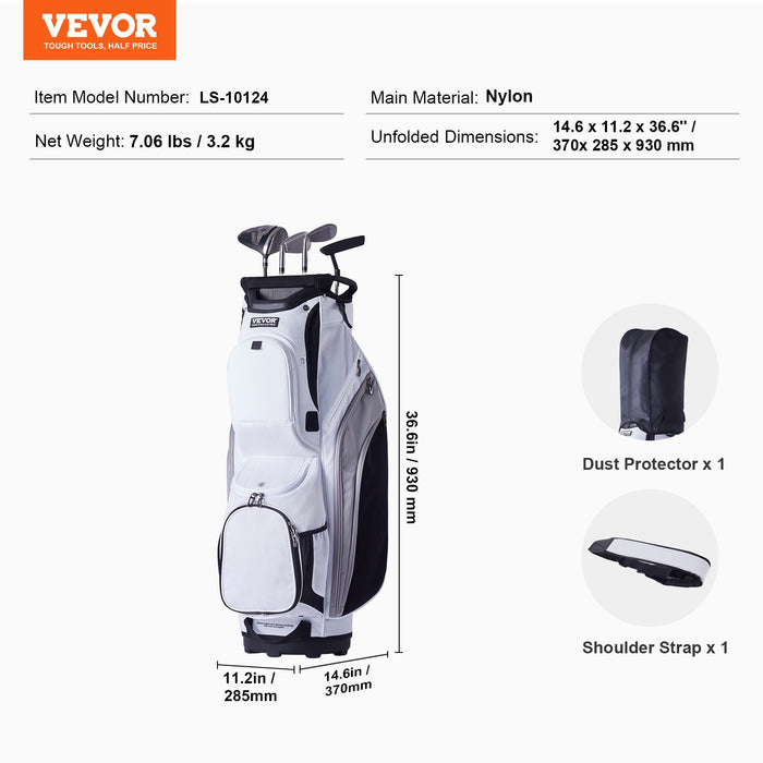 VEVOR Golf Cart Bag with 14 Way Organizer Divider Top, 36â€?13 Pockets Premium Nylon Cart Bag, Durable Golf Bags with Handles & Dust Cover & Detachable Straps for Men & Women, White Color-Block