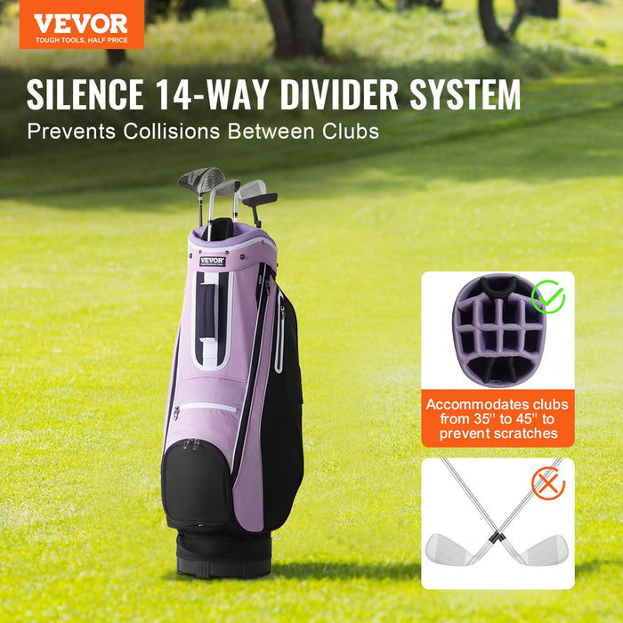 VEVOR Golf Cart Bag with 14 Way Organizer Divider Top, 36â€?Multiple Pockets Premium Cart Bag, Durable Golf Bags with Handles & Dust Cover & Detachable Strap for Men & Women, Black Purple