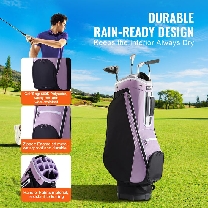 VEVOR Golf Cart Bag with 14 Way Organizer Divider Top, 36â€?Multiple Pockets Premium Cart Bag, Durable Golf Bags with Handles & Dust Cover & Detachable Strap for Men & Women, Black Purple
