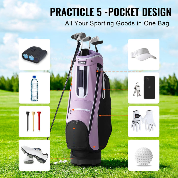 VEVOR Golf Cart Bag with 14 Way Organizer Divider Top, 36â€?Multiple Pockets Premium Cart Bag, Durable Golf Bags with Handles & Dust Cover & Detachable Strap for Men & Women, Black Purple