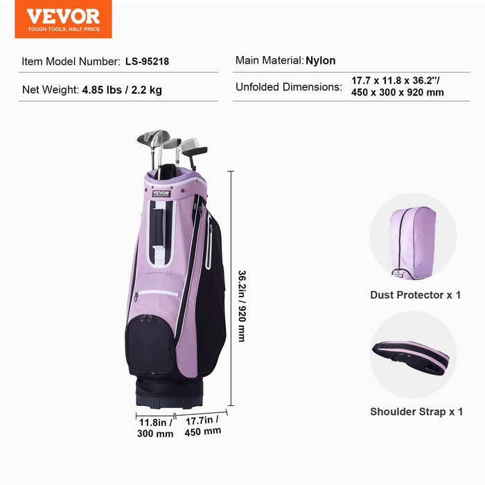 VEVOR Golf Cart Bag with 14 Way Organizer Divider Top, 36â€?Multiple Pockets Premium Cart Bag, Durable Golf Bags with Handles & Dust Cover & Detachable Strap for Men & Women, Black Purple