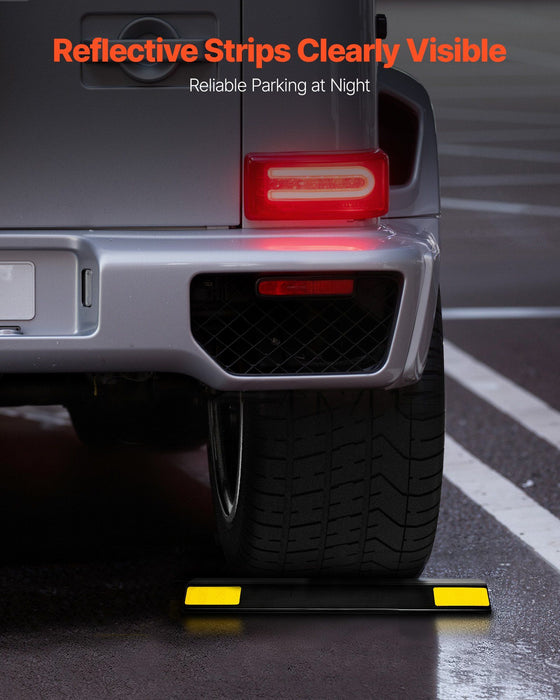 Parking Stopper, 446 mm 2 Pcs Heavy Duty Parking Aid for Garage, PP Curb Garage Floor Stopper with Reflective Strips, Vehicles Gadgets for Cars Vans Trucks Tire Wheel Guide Block Stops Bumpers