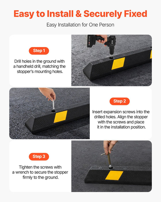 Parking Stopper, 1840 mm Heavy Duty Parking Aid for Garage, Rubber Curb Garage Floor Stopper with Reflective Strips, Vehicles Gadgets for Cars Vans Trucks Tire Wheel Guide Block Stops Bumpers